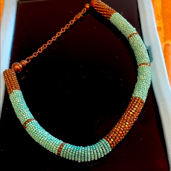 Turquoise and Bronze Beaded Necklace - Picture 1 of 6